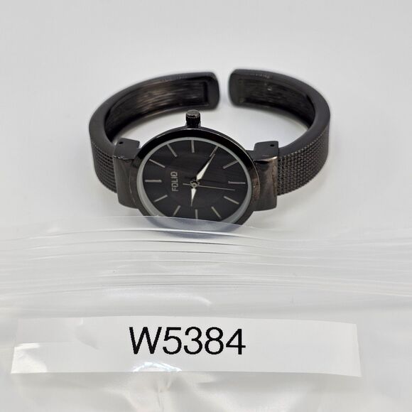 Folio Women's Cuff Watch 32MM Black Dial Black Bracelet Band 5.5" New Battery - Picture 13 of 13